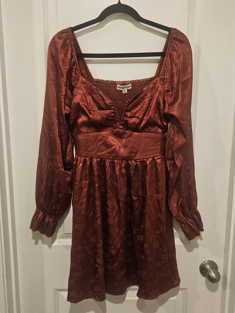 Inspired Hearts Rust Satin Long Sleeve Mini Cottagecore Dress XL